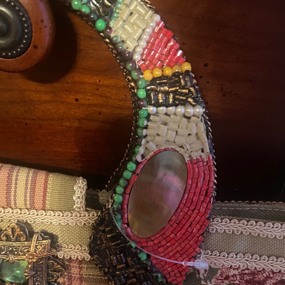 Mary Frances Red and Green Beaded Tote - Picture 3 of 11